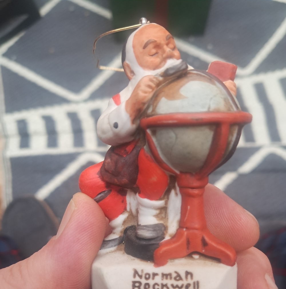 Norman Rockwell Santa with Globe Ornament - Red and White